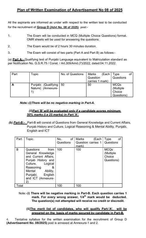 PSSSB Group D Syllabus 2025 - 26