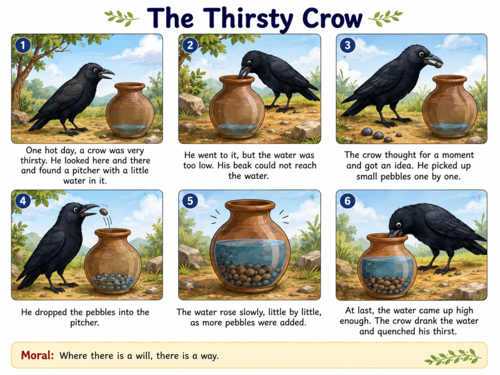 thirsty crow story in Punjabi