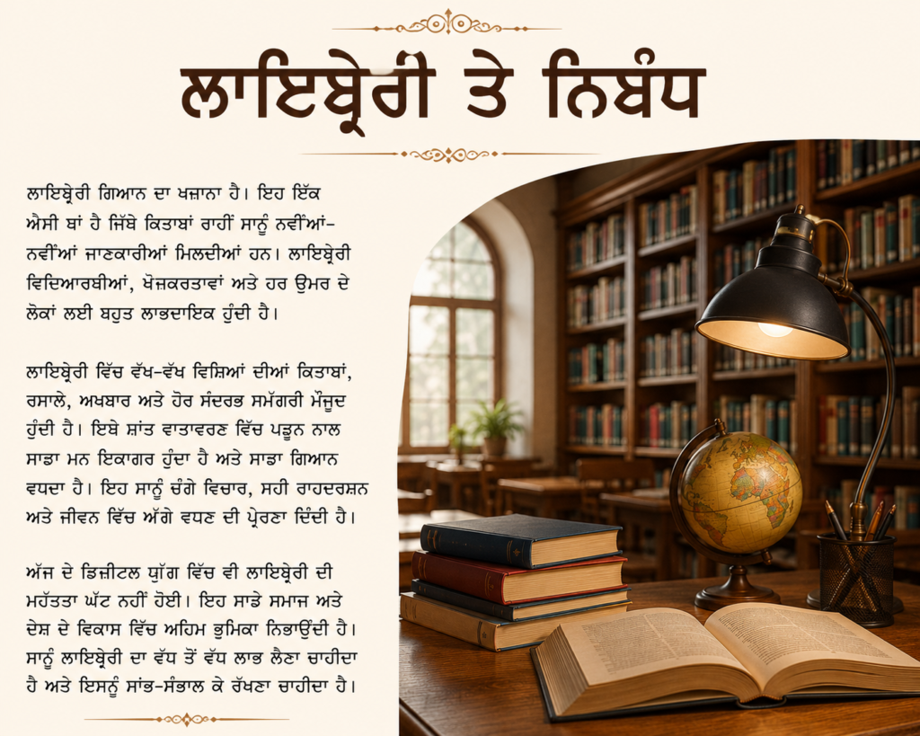 library essay in punjabi